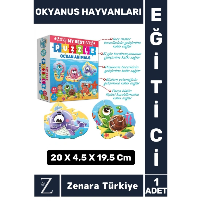 Çocuk Eğitici Zeka El Göz Koordinasyonu İnce Motor Beceri Geliştirici Puzzle OKYANUS HAYVANLARI