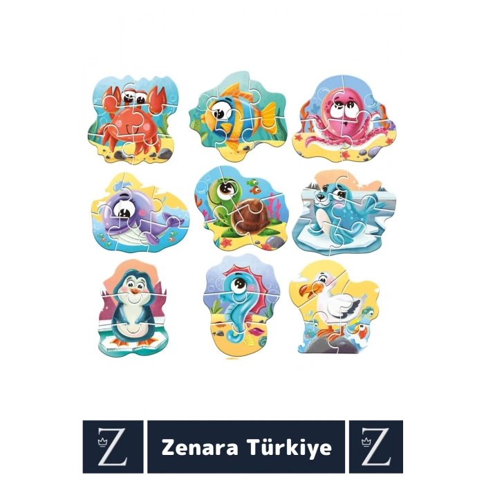 Çocuk Eğitici Zeka El Göz Koordinasyonu İnce Motor Beceri Geliştirici Puzzle OKYANUS HAYVANLARI