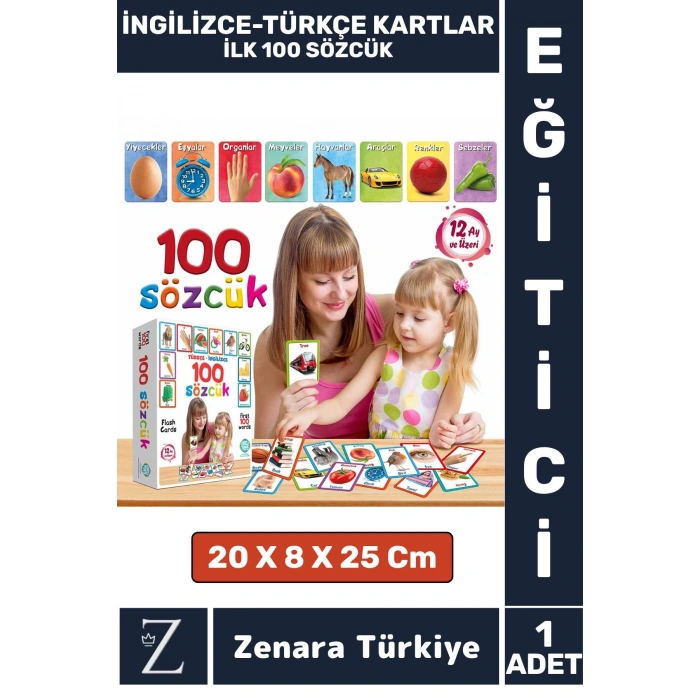 Çocuk Eğitici Zeka Geliştiren Yabancı Dil Öğreten Eğlenceli İNGİLİZCE TÜRKÇE KARTLAR- İLK 100 SÖZCÜK