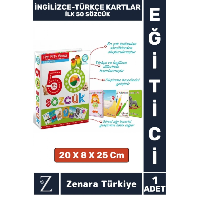 Çocuk Eğitici Zeka Geliştiren Yabancı Dil Öğretici Eğlenceli İNGİLİZCE TÜRKÇE KARTLAR- İLK 50 SÖZCÜK