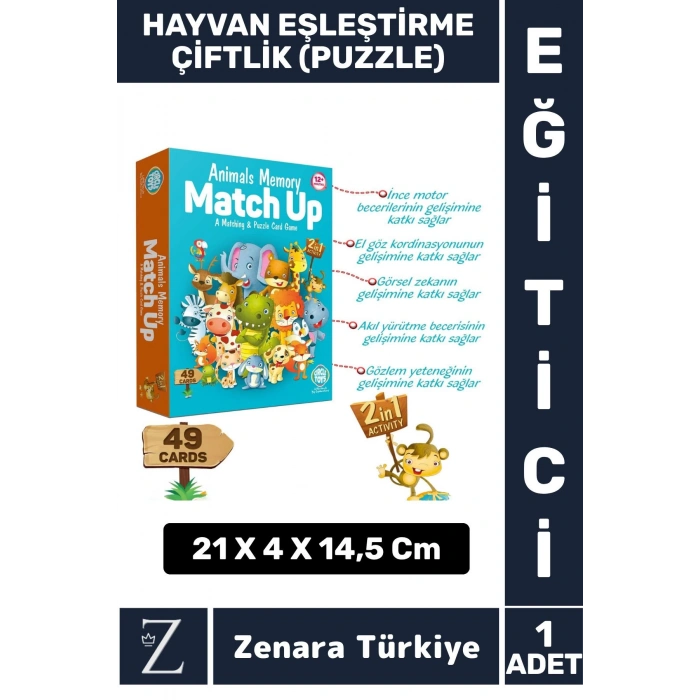 Çocuk Eğitici Zeka Geliştirici Görsel Algı Problem Çözme 2 in 1 HAYVANLAR Eşleştirme-ÇİFTLİK Puzzle