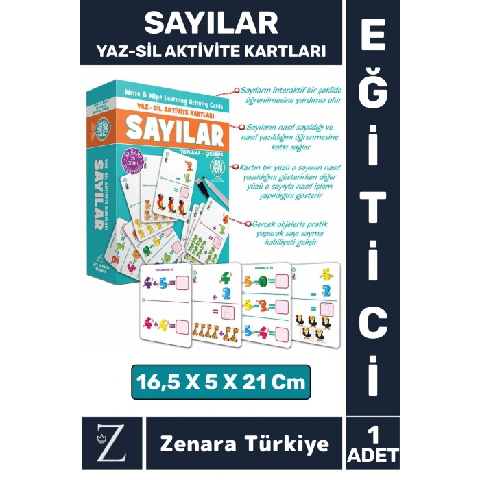Çocuk Eğitici Zeka Geliştirici İşlem Becerisi Öğrenimi Eğlenceli Yaz Sil Aktivite Kartları-SAYILAR