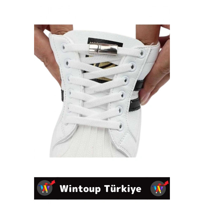 Çocuk Genç Yetişkin Şık Klipsli Manyetik Lastikli Pratik Mıknatıslı Ayakkabı Bağcığı 100 Cm 5 Çift