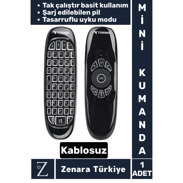 Çok Fonksiyonlu 2.4g Kablosuz Air Mouse ANDROID TV Uyumlu Q Klavye Şarjlı MİNİ UZAKTAN KUMANDA