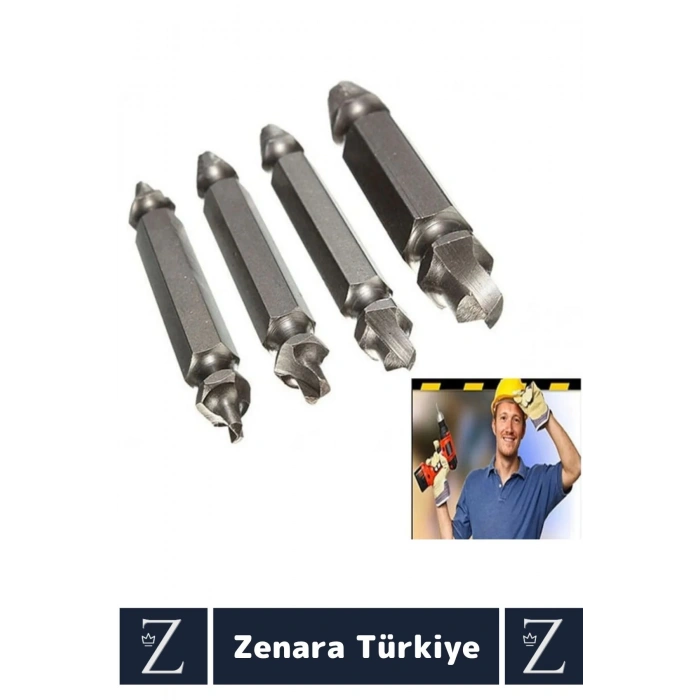Dayanıklı Matkap Tornavida Uyumlu Hasarlı Paslı Kırık Yamuk Vida Sökme Çıkarma 4 Farklı Uçlu Set