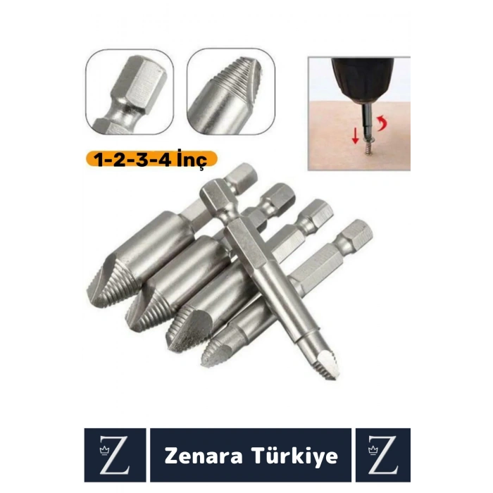 Dayanıklı Matkap Tornavida Uyumlu Hasarlı Paslı Kırık Yamuk Vida Sökme Çıkarma 4 Farklı Uçlu Set
