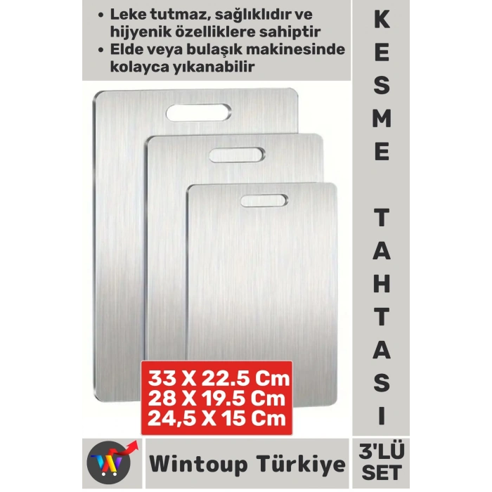 Dayanıklı Sağlıklı Hijyenik Sebze Meyve Et Leke Tutmaz Kolay Temizlenir Çelik Kesme Tahtası 3lü SET