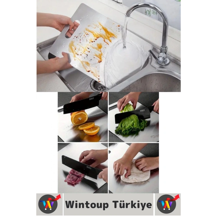 Dayanıklı Sağlıklı Hijyenik Sebze Meyve Et Leke Tutmaz Kolay Temizlenir Çelik Kesme Tahtası 3lü SET