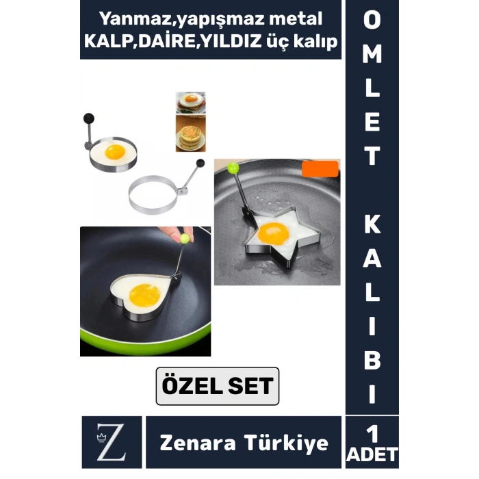 Dayanıklı Yanmaz Yapışmaz Kahvaltı Yumurta Omlet Krep Pişirme KALP DAİRE YILDIZ Eğlenceli Özel Set