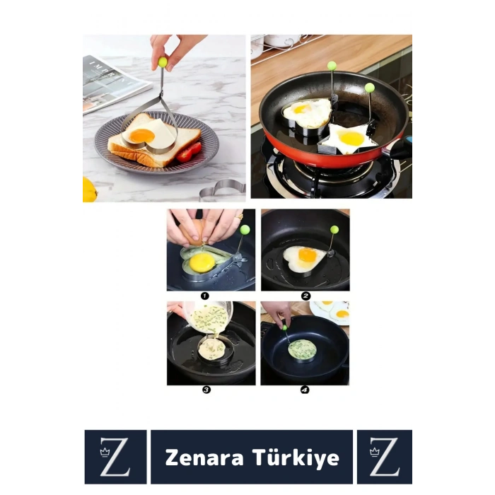 Dayanıklı Yanmaz Yapışmaz Kahvaltı Yumurta Omlet Krep Pişirme KALP DAİRE YILDIZ Eğlenceli Özel Set