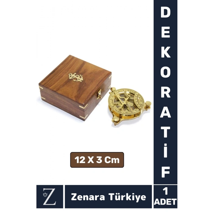 Dekoratif Koleksiyon Erkek Arkadaş Sevgili Özel Gün Hediye Ahşap Kutu PİRİNÇ GÜNEŞ SAATİ PUSULA