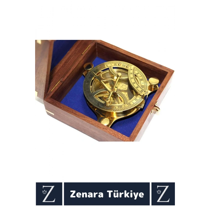 Dekoratif Koleksiyon Erkek Arkadaş Sevgili Özel Gün Hediye Ahşap Kutu PİRİNÇ GÜNEŞ SAATİ PUSULA