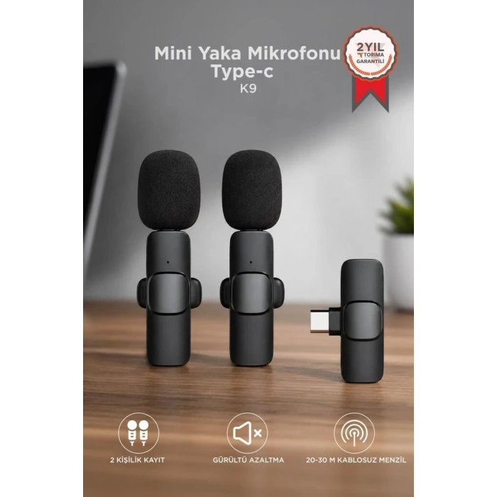 Delux Serisi Android Çift Konuşma Mini Yaka Mikrofonu Type-C 2 Adet K9