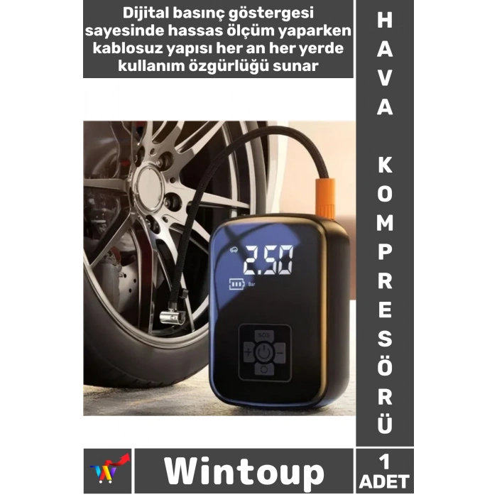 #Kompresör Taşınabilir Dijital Ekranlı Göstergeli Kablosuz Otomobil Şarj Edilebilir Hava Kompresörü