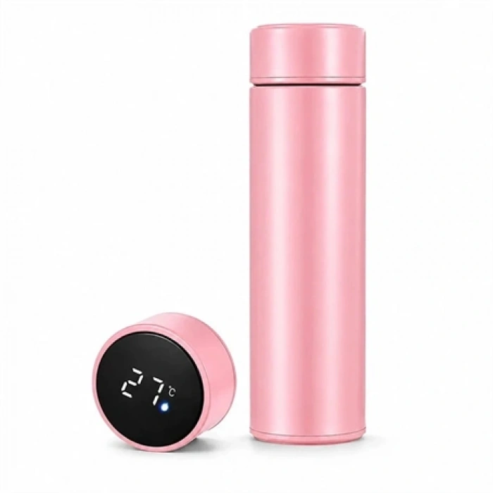 #Termos Sızdırmaz Vakumlu Akıllı Led Ekranlı Dijital Sıcaklık Göstergeli Outdoor Çelik Termos Pembe