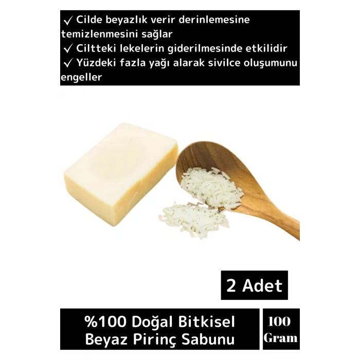 Doğal %100 Saf Özel Üretim Cilt Sorunlarında Etkili Proteinli Beyaz Pirinç Sabunu 2 Adet