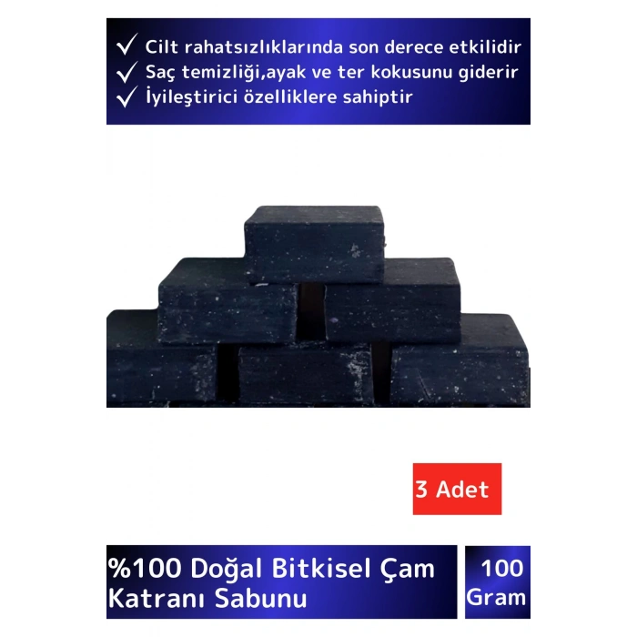 Doğal Güzel Kokulu Çam Katranı Sabunu Özel Üretim Tüm Cilt Tipleri İçin Uygun 3 Adet 100gr