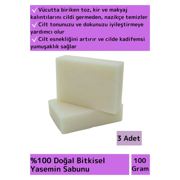 Doğal Güzel Kokulu Yasemin Sabunu Özel Üretim Tüm Cilt Tipleri İçin Uygun 3 Adet 100gr