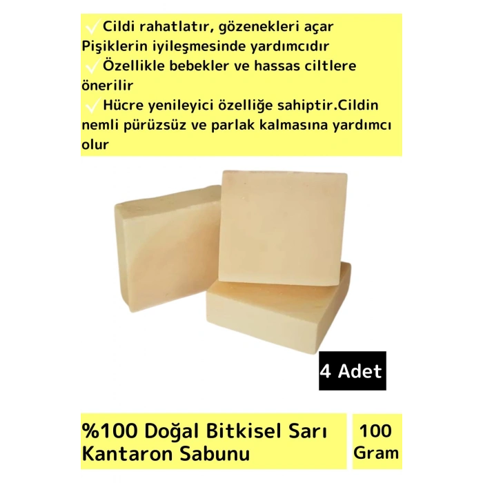 Doğal Sarı Kantaron Sabunu Özel Üretim Tüm Cilt Tipleri İçin Uygun 4 Adet 100gr