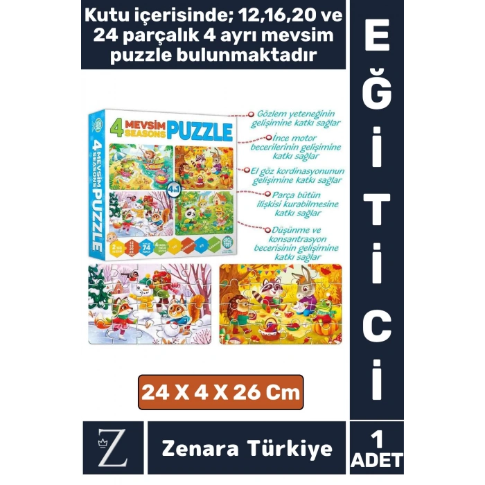 Eğitici Zeka El Göz Koordinasyon Geliştirici Çocuk 12 + 16 + 20 + 24 Parça 4 MEVSİM 4 in 1 PUZZLE