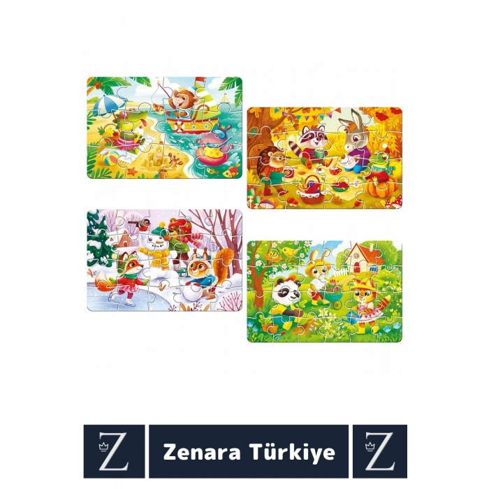 Eğitici Zeka El Göz Koordinasyon Geliştirici Çocuk 12 + 16 + 20 + 24 Parça 4 MEVSİM 4 in 1 PUZZLE