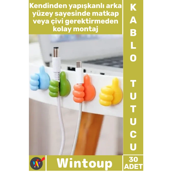#Askı Masaüstü Düzenleyici Çok Amaçlı Duvar Kancası Sevimli Klips El Şeklinde Kablo Tutucu 30 Adet