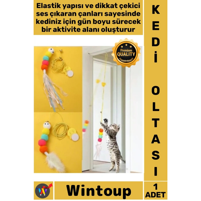 #KediOltası İnteraktif Çanlı Uzayabilen Duvar Vantuzlu Hareketli Elastik Yapışkanlı Kedi Oyun Oltası