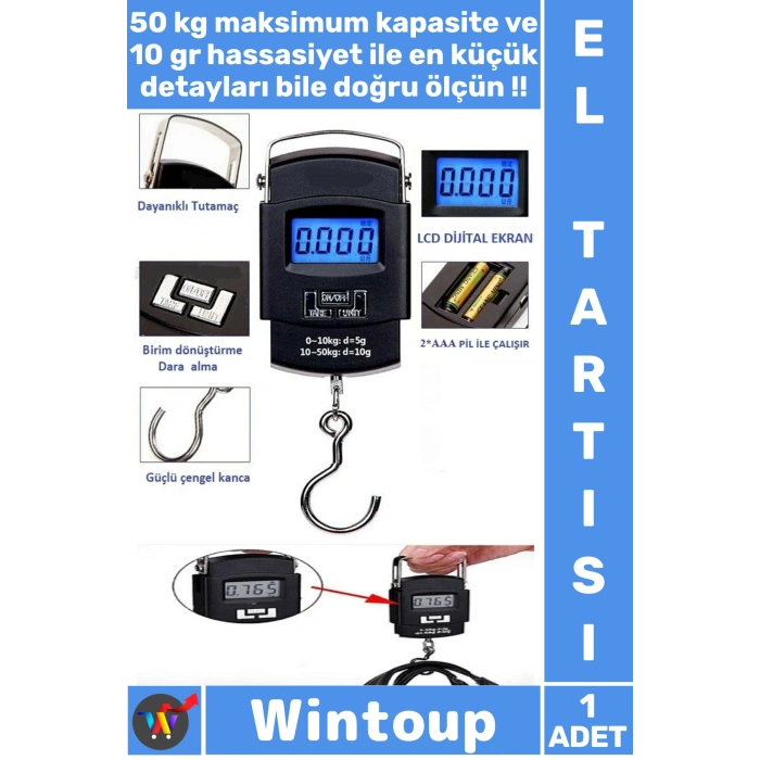 #Tartı Hassas Işıklı LCD Ekranlı Elektronik Dijital El Kantarı 50 Kg Terazi Tartı 10 Gr Hassasiyet