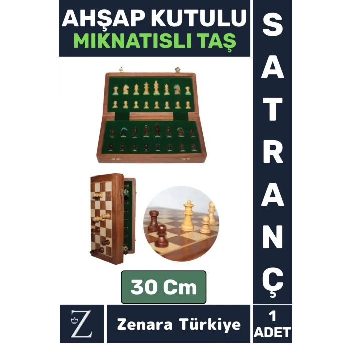 Elit Arkadaş Oyun Piknik Kamp Hediyelik Katlanır Ahşap Kutulu MIKNATISLI TAŞLI SATRANÇ Takımı 30 Cm