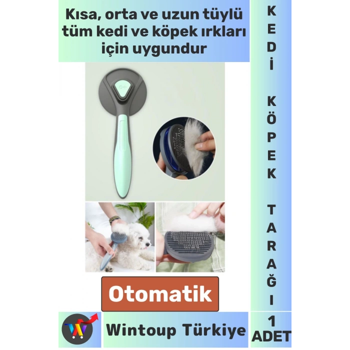 Ergonomik Kaymaz Uzun Kısa Tüy Tüm Irklar İçin Kendini Temizleyen Otomatik Tuşlu KEDİ KÖPEK TARAĞI