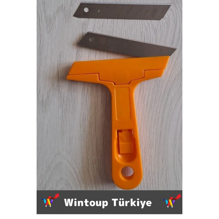 Ergonomik Keskin Çok Amaçlı Yer Buz Cam İnşaat Kalıntı Silikon Tortu Kazıyıcı 2 Yedek Bıçak Hediyeli