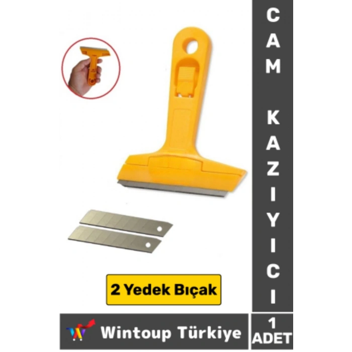 Ergonomik Keskin Çok Amaçlı Yer Buz Cam İnşaat Kalıntı Silikon Tortu Kazıyıcı 2 Yedek Bıçak Hediyeli