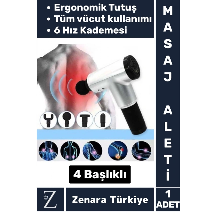 Ergonomik Kol Bacak Sırt Bel Titreşim Terapisi Spor Fitness Kas 6 Hız Kademe 4 Başlıklı Masaj Aleti