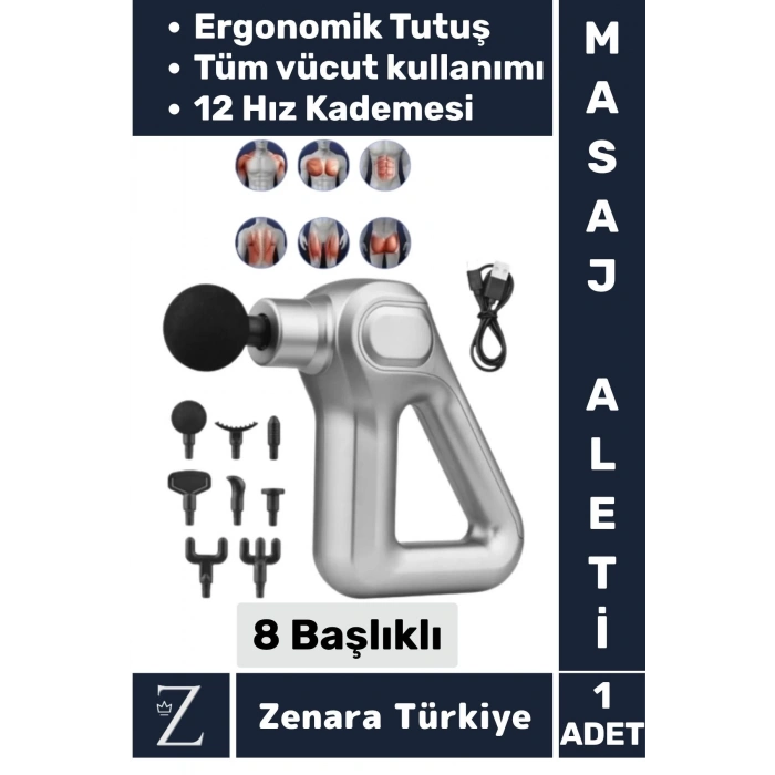 Ergonomik Kol Bacak Sırt Bel Yüksek Titreşim 12 Hız Kademeli Spor Fitness Kas 8 Başlıklı Masaj Aleti