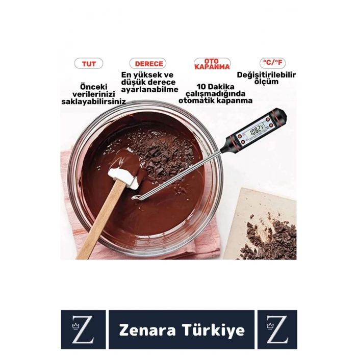 Ergonomik LCD Ekran Çift Ölçüm Birimi Hafızalı Et Sıvı Mama Sıcak Soğuk Saplamalı GIDA TERMOMETRESİ