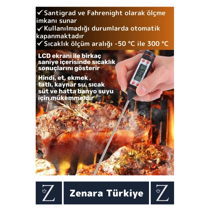 Ergonomik LCD Ekran Çift Ölçüm Birimi Hafızalı Et Sıvı Mama Sıcak Soğuk Saplamalı GIDA TERMOMETRESİ