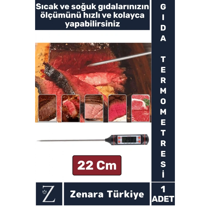 Ergonomik LCD Ekran Çift Ölçüm Birimi Hafızalı Et Sıvı Mama Sıcak Soğuk Saplamalı GIDA TERMOMETRESİ