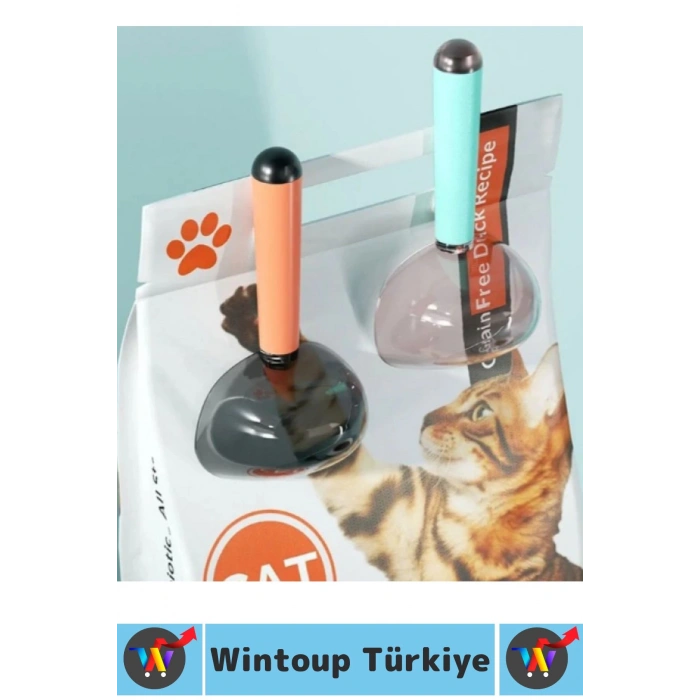 Ergonomik Tutuş Dayanıklı Plastik Hijyenik Klipsli Ölçekli Şeffaf Kedi Köpek Mama Küreği 180 ML