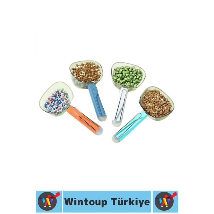 Ergonomik Tutuş Dayanıklı Plastik Hijyenik Klipsli Ölçekli Şeffaf Kedi Köpek Mama Küreği 180 ML