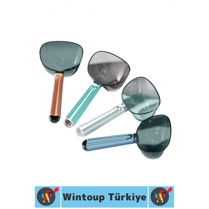 Ergonomik Tutuş Dayanıklı Plastik Hijyenik Klipsli Ölçekli Şeffaf Kedi Köpek Mama Küreği 180 ML