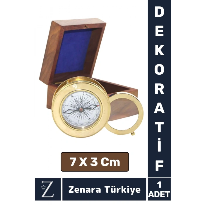 Erkek Arkadaş Sevgili Özel Gün Koleksiyon Hediye Denizci Tema PİRİNÇ Ahşap Kutulu MERCEKLİ PUSULA