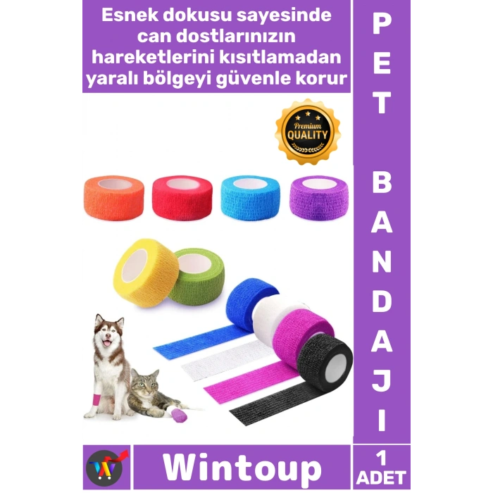 #Bandaj Esnek Pratik Kedi Köpek Kendinden Yapışkanlı Evcil Hayvan İlk Yardım Bandajı 5 Cm X 4.5 Metre