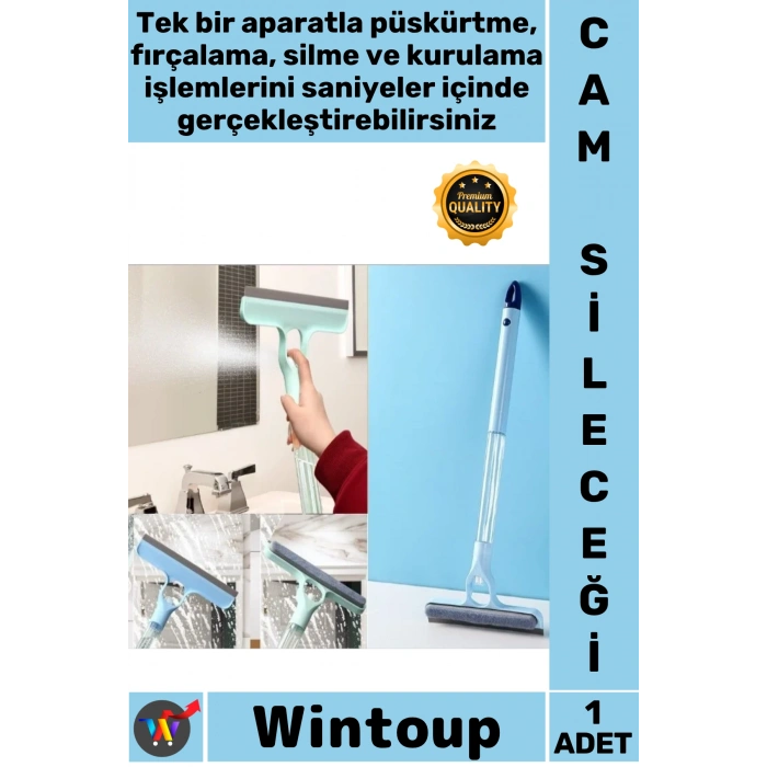 #Fırça Mikrofiber Pratik Leke Bırakmayan Ayna Fayans 4 in 1 Spreyli Çek Çekli Camsil Fırça Aparatı
