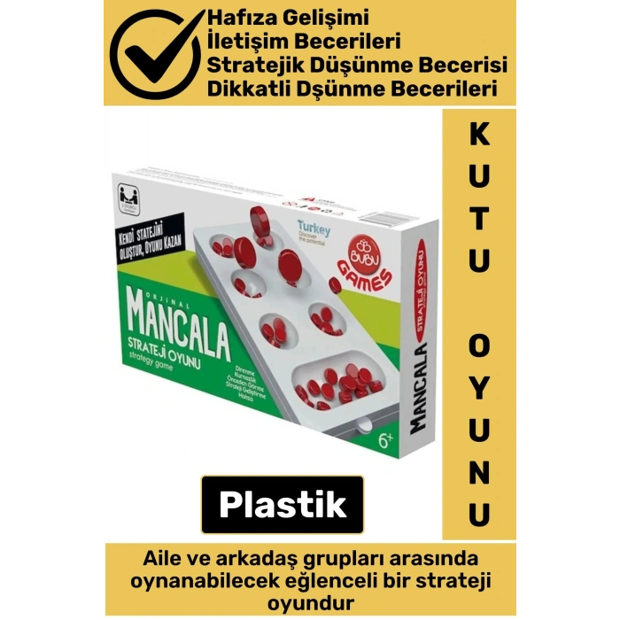 Görsel Algı Hafıza Analitik Düşünme Stratejik Beceri Gelişimi Geleneksel TÜRK Oyunu Plastik MANGALA