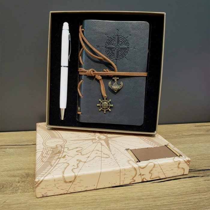 Gri Defter Ve Beyaz Kalem Kutulu Set