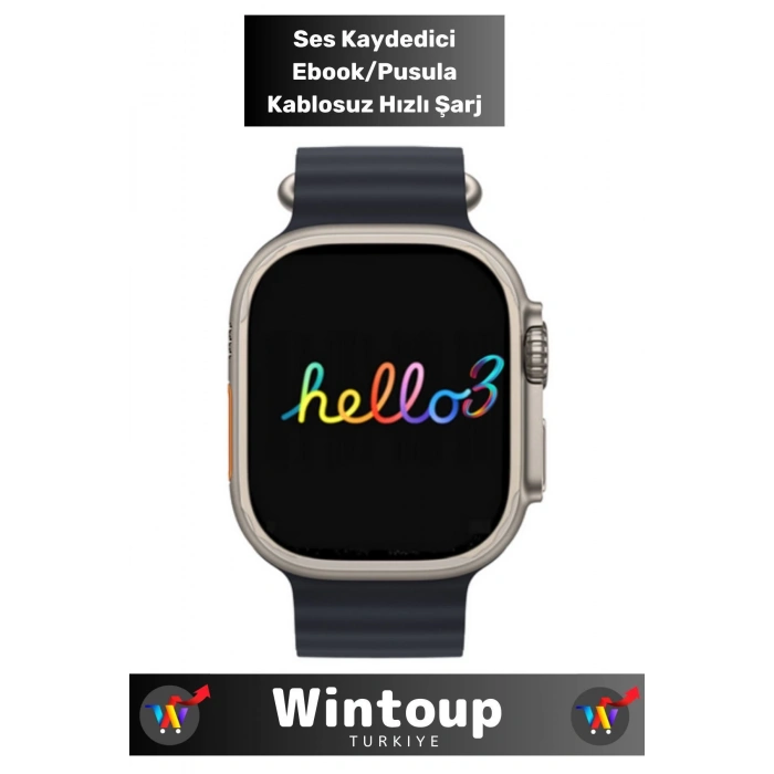 Hello Watch 3+ Plus H12 Ultra Max 4GB Hafıza ve Aksesuar Bağlantılı Watch Ultra 49MM Akıllı Saat