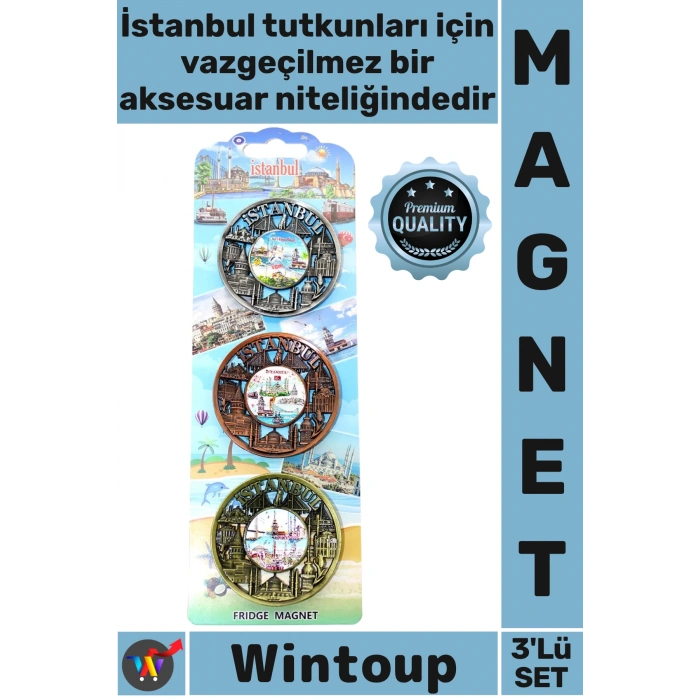 #Magnet Özel Dekoratif Turistik Mıknatıslı Buzdolabı Aksesuarı İstanbul Temalı Metal Magnet 3lü Set