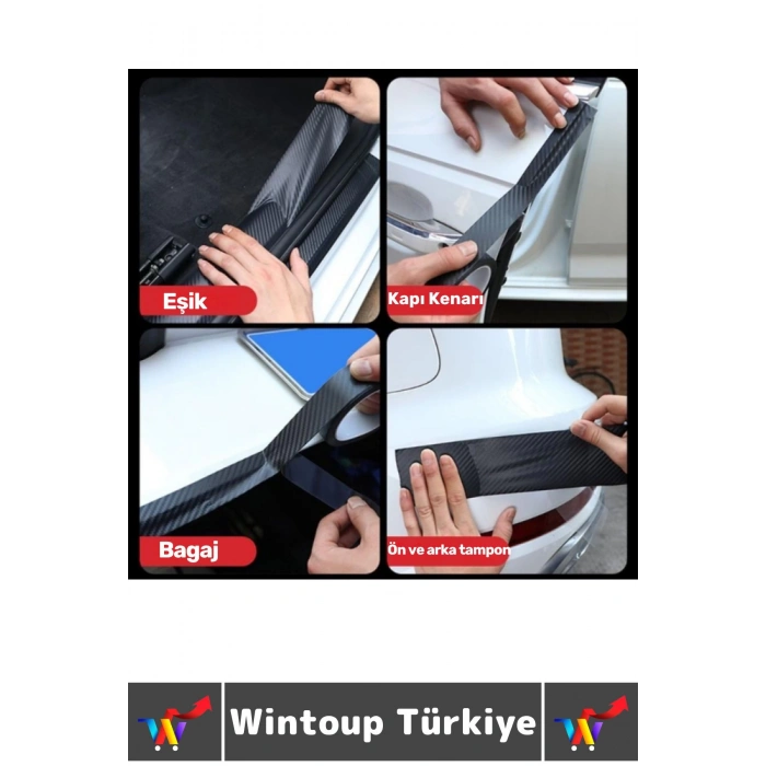 İz Bırakmaz Su Güneş Işını Dayanıklı Oto Eşik Kapı Kaput Boya Çizilme Koruma Karbon Fiber Bant 5Adet
