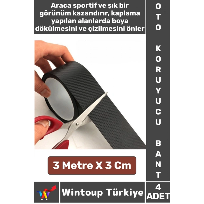 İz Bırakmaz Su Güneş Işını Dayanıklı Oto Eşik Kapı Kaput Boya Çizilme Koruma Karbon Fiber Bant 4Adet