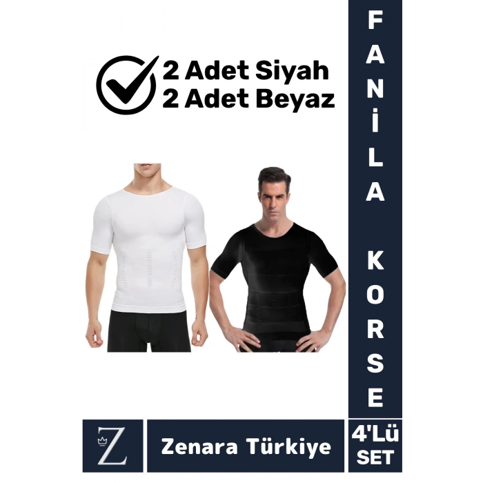 Jinekomasti Dik Duruş Göğüs Göbek Toparlayan Sıkılaştıran Ultra Esnek Erkek Fanila Korse 4Lü SET